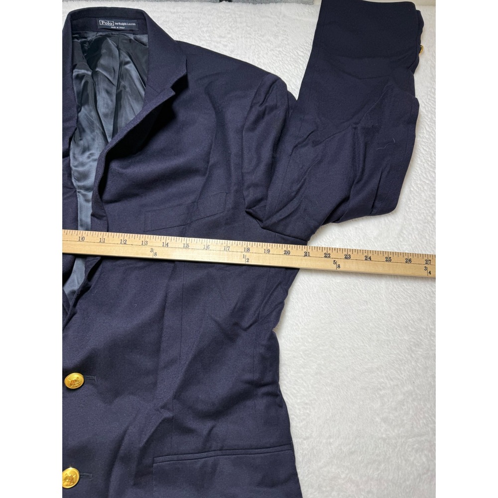 VTG Polo Ralph Lauren Navy Blue Virgin Wool Blazer Gold Crest Buttons 40R Italy - Picture 8 of 10